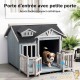 Niche pour Chien Maison de Luxe XL Bois Grise avec Terrasse et Toit Bitumé