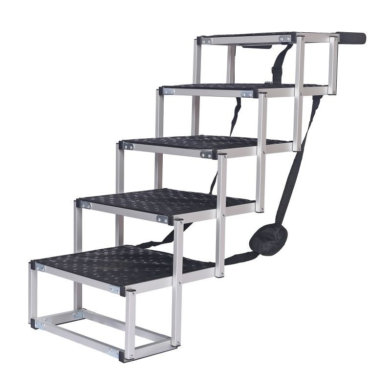 Escalier Pliable pour Chien 5 Marches Aluminium 120 x 43 cm Charge 68kg