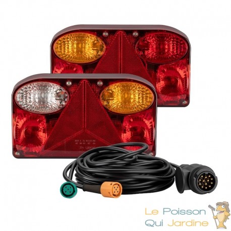 Kit Feux Arrière pour Remorque 5 Fonctions 12V Câble 5m Fiche 13 Broches