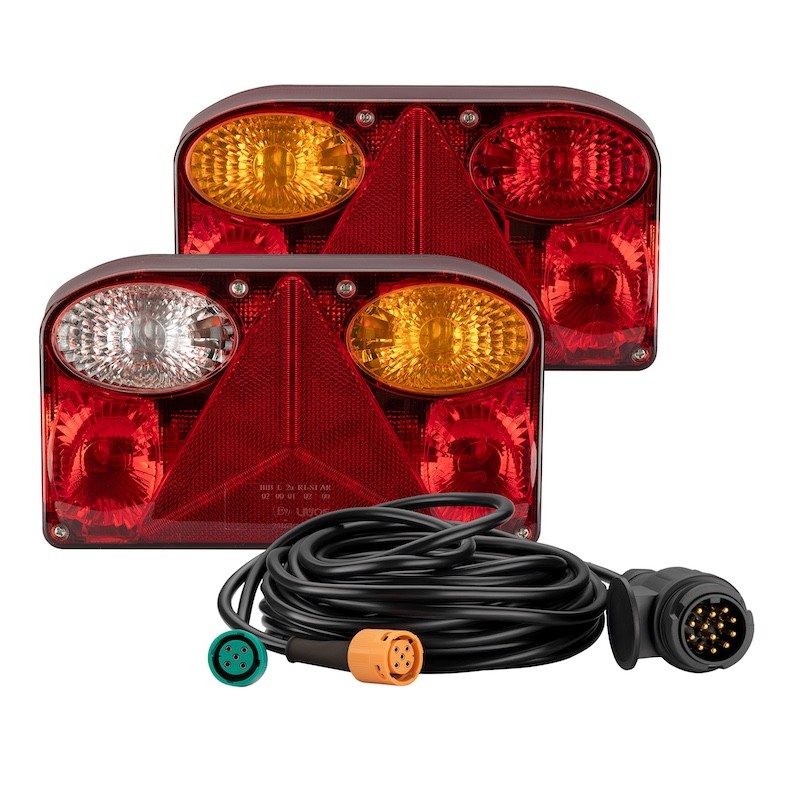 Kit Feux Arrière pour Remorque 5 Fonctions 12V Câble 5m Fiche 13 Broches