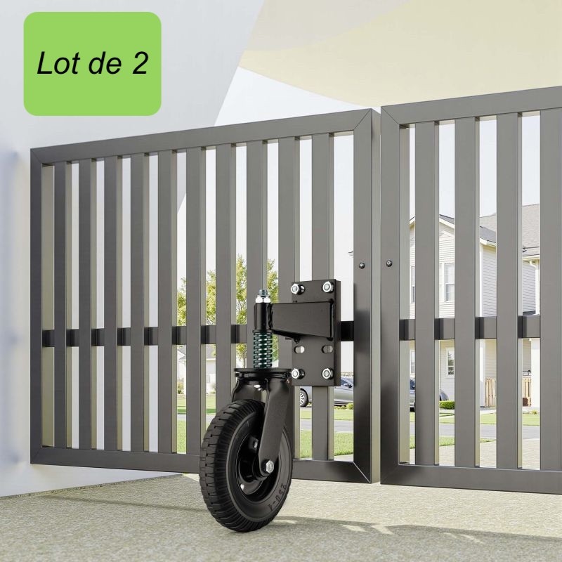 Lot de 2 Roulettes de Portail Pivotantes 360° Diamètre 200 mm Charge 275 kg