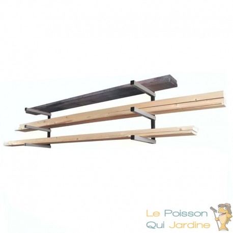 Étagère Murale Charge Lourde 3 Niveaux Rack Cantilever Bois et Tubes 150 kg