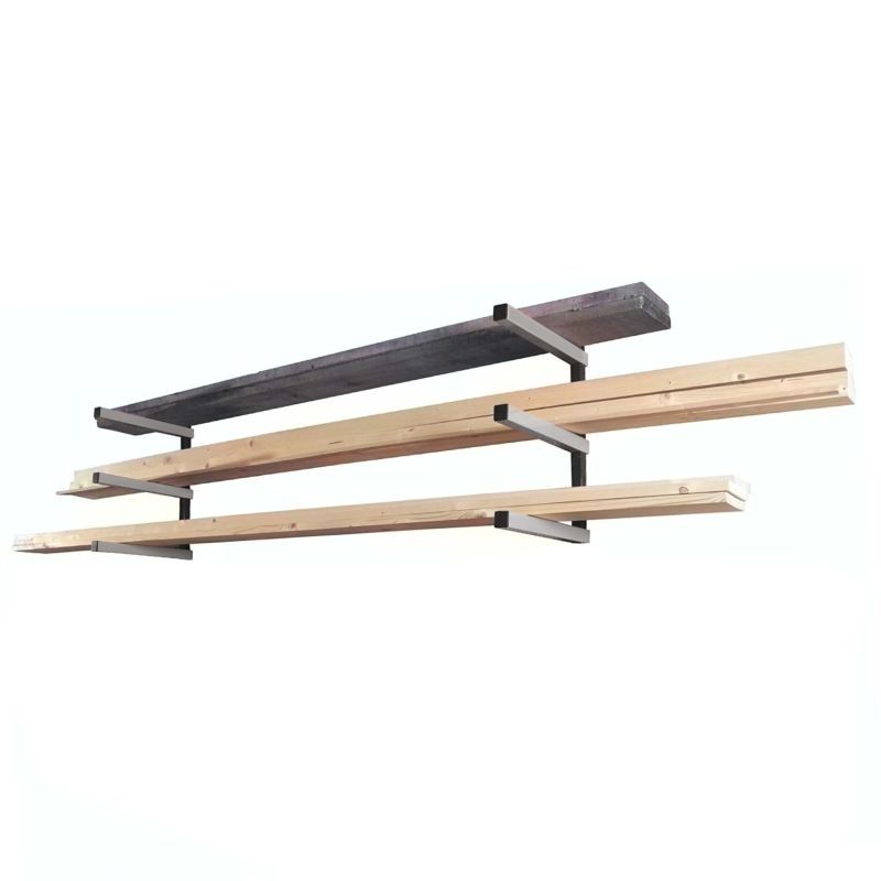 Étagère Murale Charge Lourde 3 Niveaux Rack Cantilever Bois et Tubes 150 kg