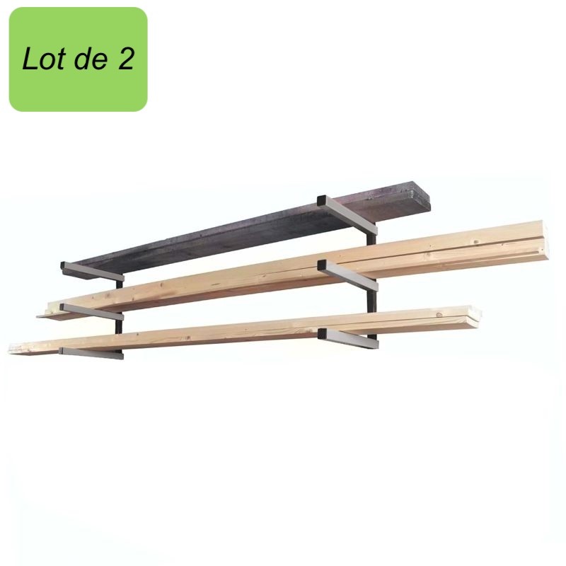 Étagère Murale Charge Lourde 3 Niveaux Rack Cantilever Bois et Tubes 150 kg