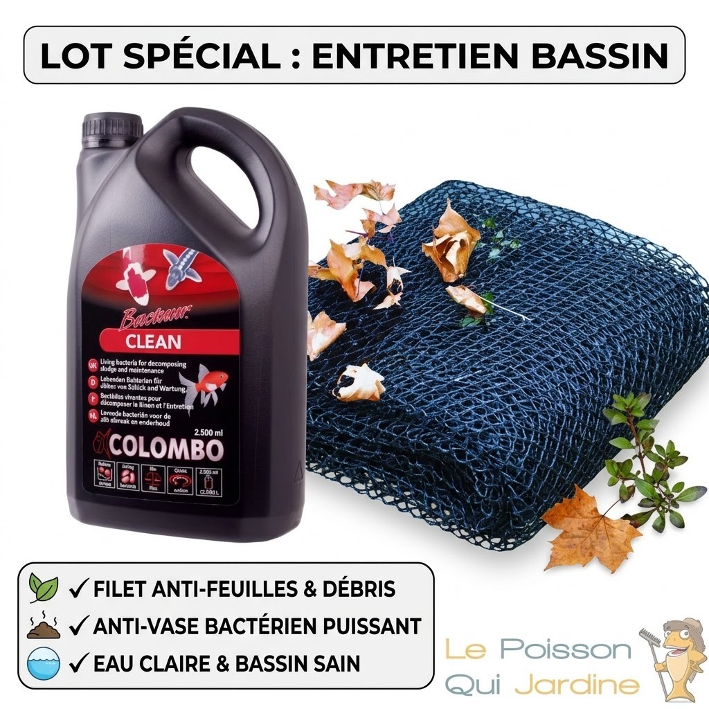 Lot Entretien Bassin : Filet de Protection 4x4m + Réducteur de Boue 2500ml