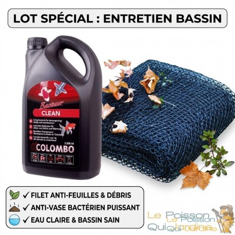 Lot Entretien Bassin : Filet de Protection 2x3m + Réducteur de Boue 2500ml