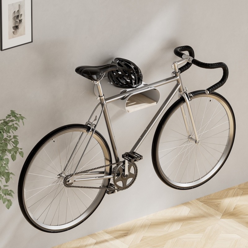 Support Mural Vélo Blanc Design Charge Max 25 kg avec Sangle de Maintien