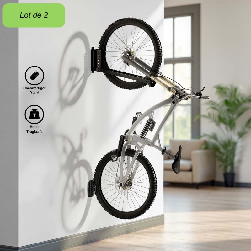 Lot de 2 Range-Vélos Muraux Pivotants et Télescopiques Charge 70 kg (2x35 kg)