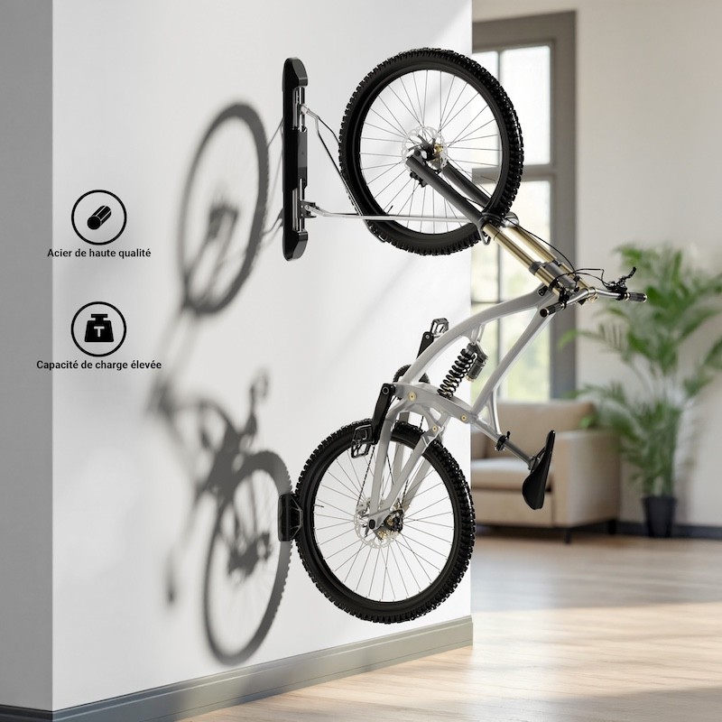 Range-Vélo Mural Rabattable Pivotant Charge Max 35 kg pour VTT & VAE