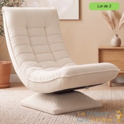 Fauteuil Relax Pivotant 360° Crème Velours Côtelé Dossier Réglable 5 Positions Pliable