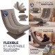 Lot de 2 Fauteuils Relax Pivotants 360° Taupe Velours Côtelé Dossiers Réglables Pliables