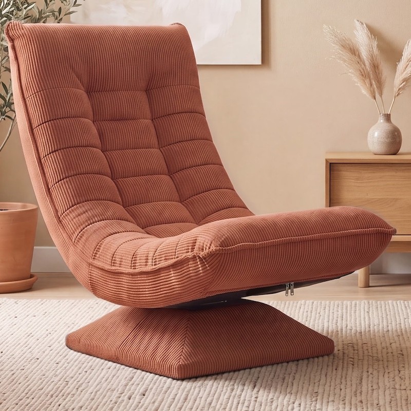 Fauteuil Relax Pivotant 360° Terracotta Velours Côtelé Dossier Réglable 5 Positions Pliable