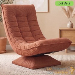 Lot de 2 : Fauteuil Relax Pivotant 360° Terracotta Velours Côtelé Dossier Réglable 5 Positions Pliable