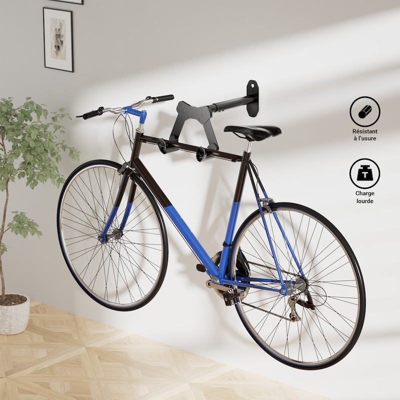 Range-Vélo Mural Orientable 1 Vélo Charge 25 kg Support Acier avec Sangle de Roue