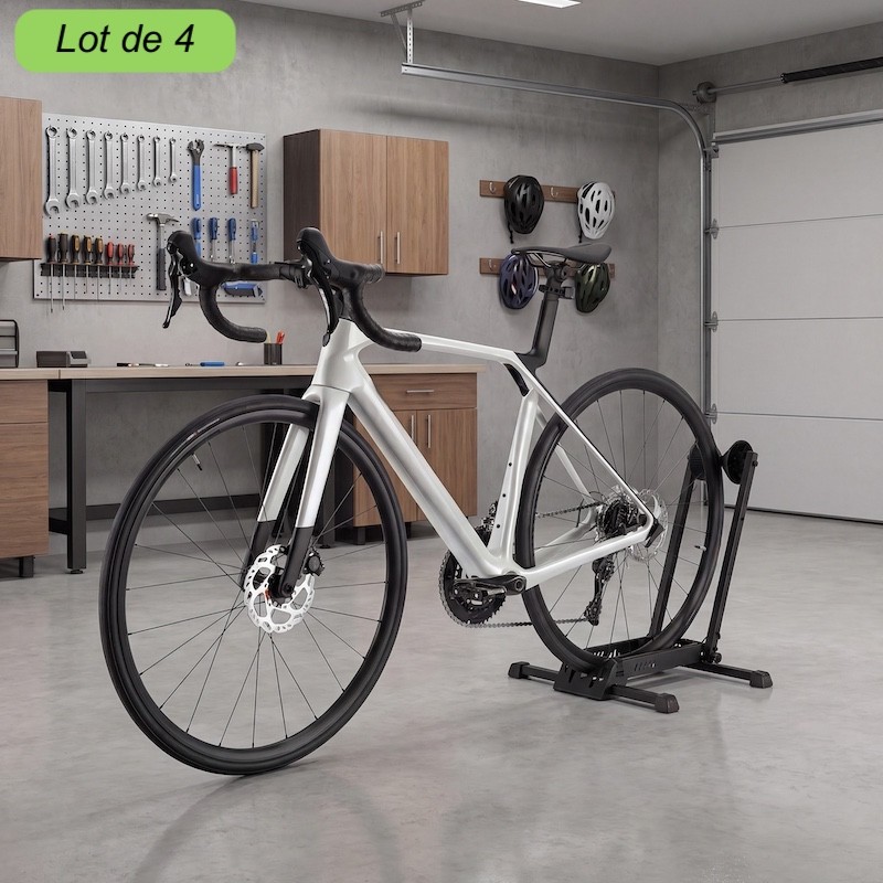 Pack de 4 Râteliers Vélos Mobiles Pliables Rangement Roue Arrière Acier SPCC 140 kg