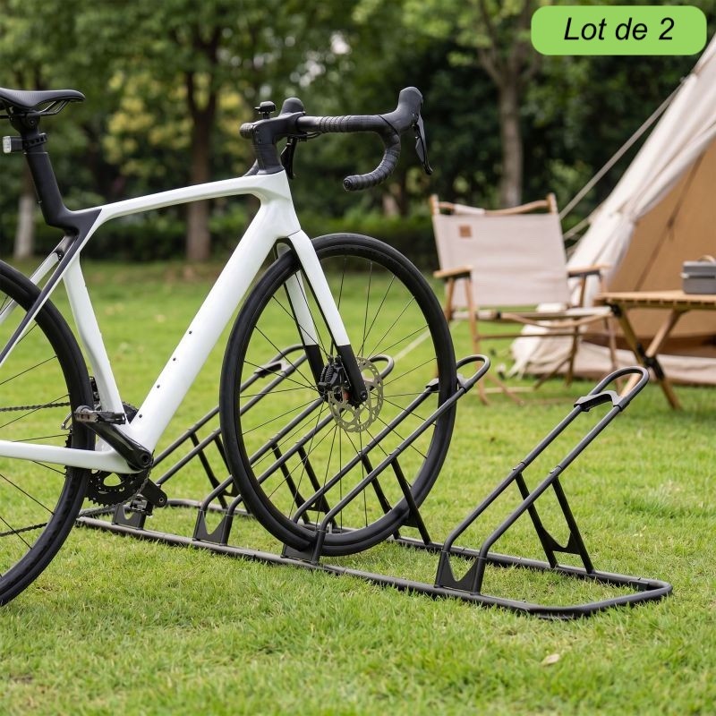 Lot de 2 Râteliers Vélos Au Sol Modulaires 4 Places pour 8 Vélos 12 à 29 Pouces Acier SPCC