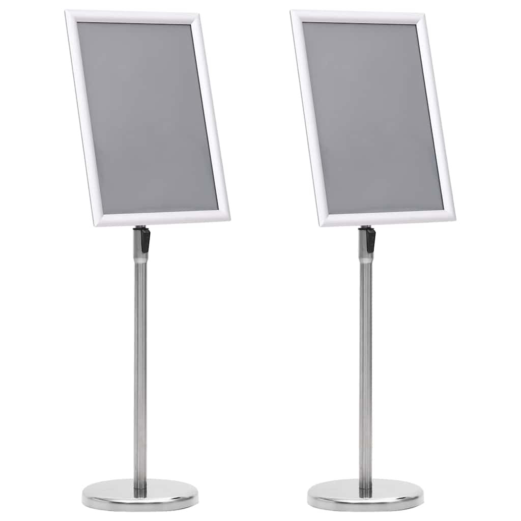 Lot de 2 Supports d'Affichage sur Pied A3 Télescopiques Cadres Pivotants Aluminium Argenté