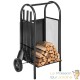Chariot Porte-Bûches d'Intérieur 42,5x38x80,5 cm en Acier Noir avec Roues et 3 Serviteurs de Cheminée