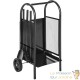 Chariot Porte-Bûches d'Intérieur 42,5x38x80,5 cm en Acier Noir avec Roues et 3 Serviteurs de Cheminée
