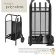 Chariot Porte-Bûches d'Intérieur 42,5x38x80,5 cm en Acier Noir avec Roues et 3 Serviteurs de Cheminée