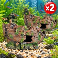 2 Bateaux décoration pour aquarium : 26 cm de long