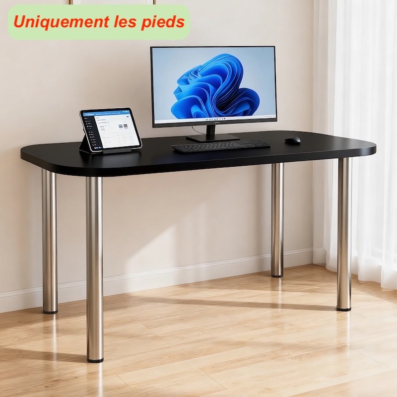 Lot de 4 Pieds de Table Réglables 710x60 mm en Acier Chromé Piètement Bureau Plan de Travail