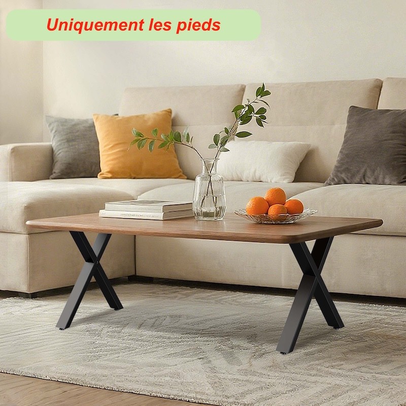 Pied de Table en Forme de X 600x40x720 mm Acier Revêtement Poudre Noir Piètement Bureau