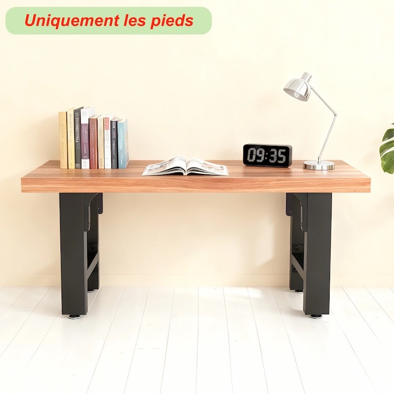 Pieds de Table en Profil Carré 600x240x720 mm Acier Revêtement Poudre Noir Piètement Bureau