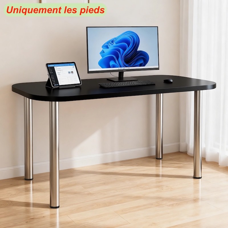Lot de 4 Pieds de Table Réglables 870x60 mm en Acier Chromé Piètement Bar Plan de Travail