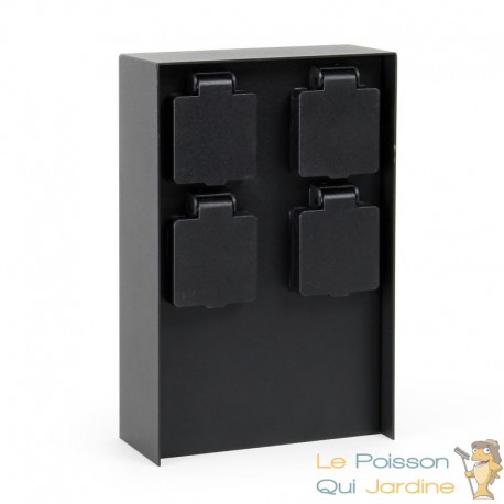 Multiprise de Jardin Quadruple 4 Prises 147x70x230 mm Forme Carrée Acier Inox Noir IP44