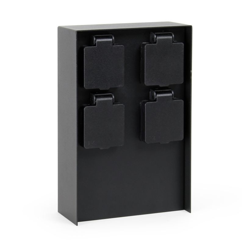 Multiprise de Jardin Quadruple 4 Prises 147x70x230 mm Forme Carrée Acier Inox Noir IP44
