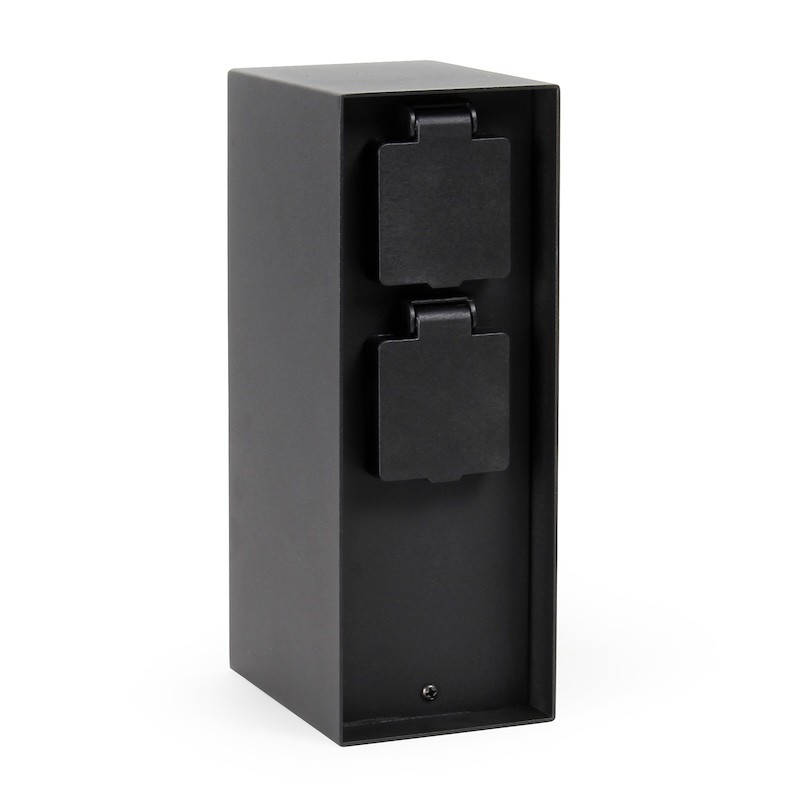Borne Multiprise de Jardin 2 Prises avec Minuterie 147x83x230 mm Forme Carrée Acier Inox Noir IP44