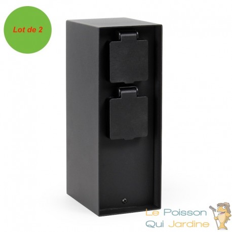 Borne Multiprise de Jardin 2 Prises avec Minuterie 147x83x230 mm Forme Carrée Acier Inox Noir IP44