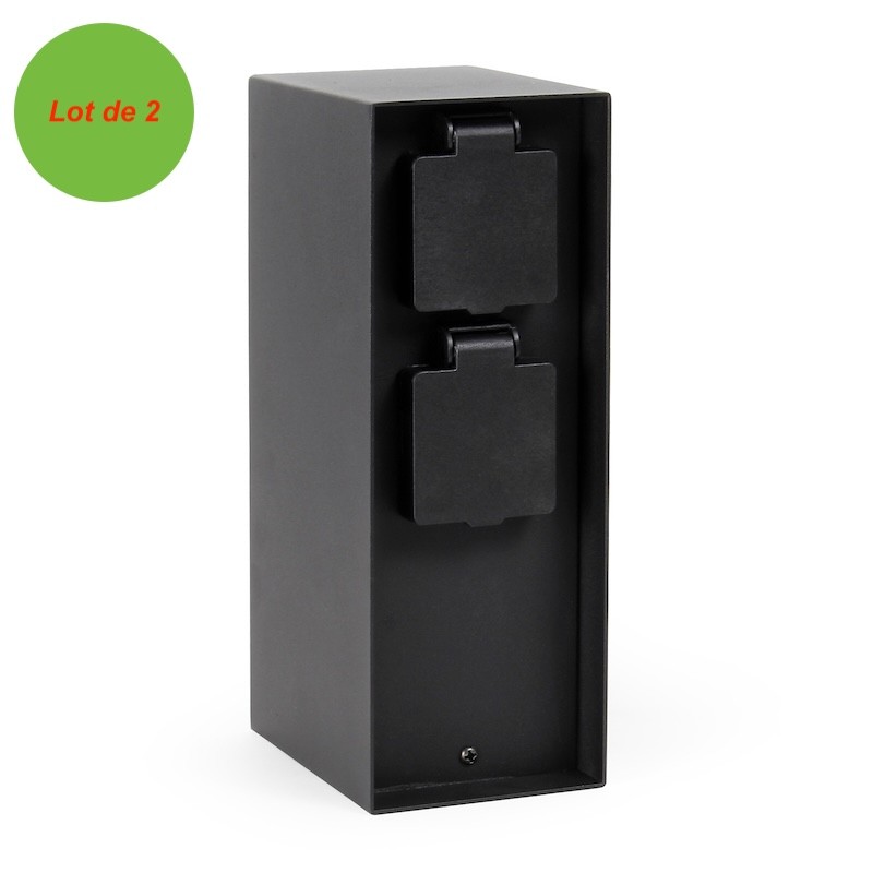 Lot de 2 Bornes Multiprises de Jardin 2 Prises avec Minuterie 147x83x230 mm Acier Inox Noir IP44