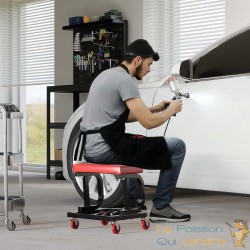 Tabouret de Mécanicien 37.5x36x38.5 cm Noir et Rouge Siège d'Atelier Mobile avec Plateau à Outils