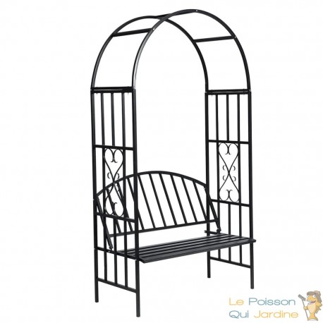 Voûte à Roses avec Banc en Métal Noir